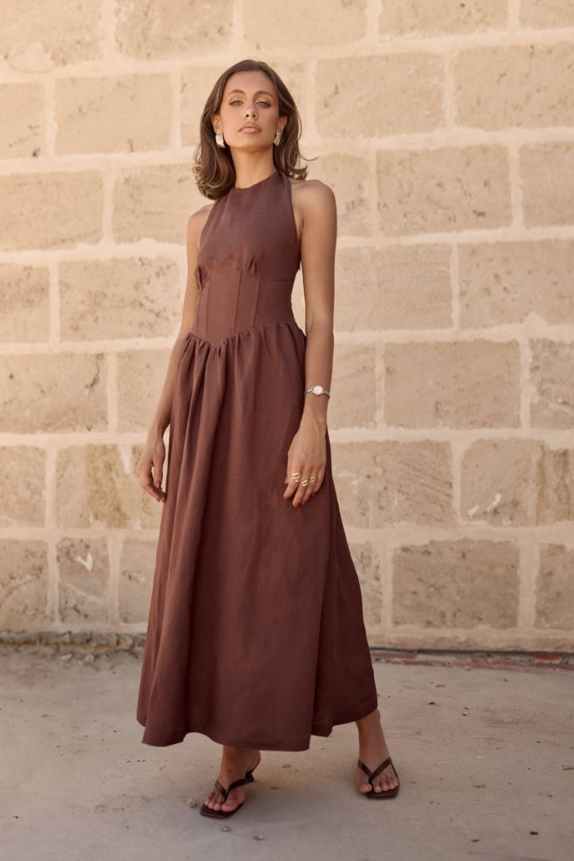 Vera - Halter Maxi Linnen Jurk