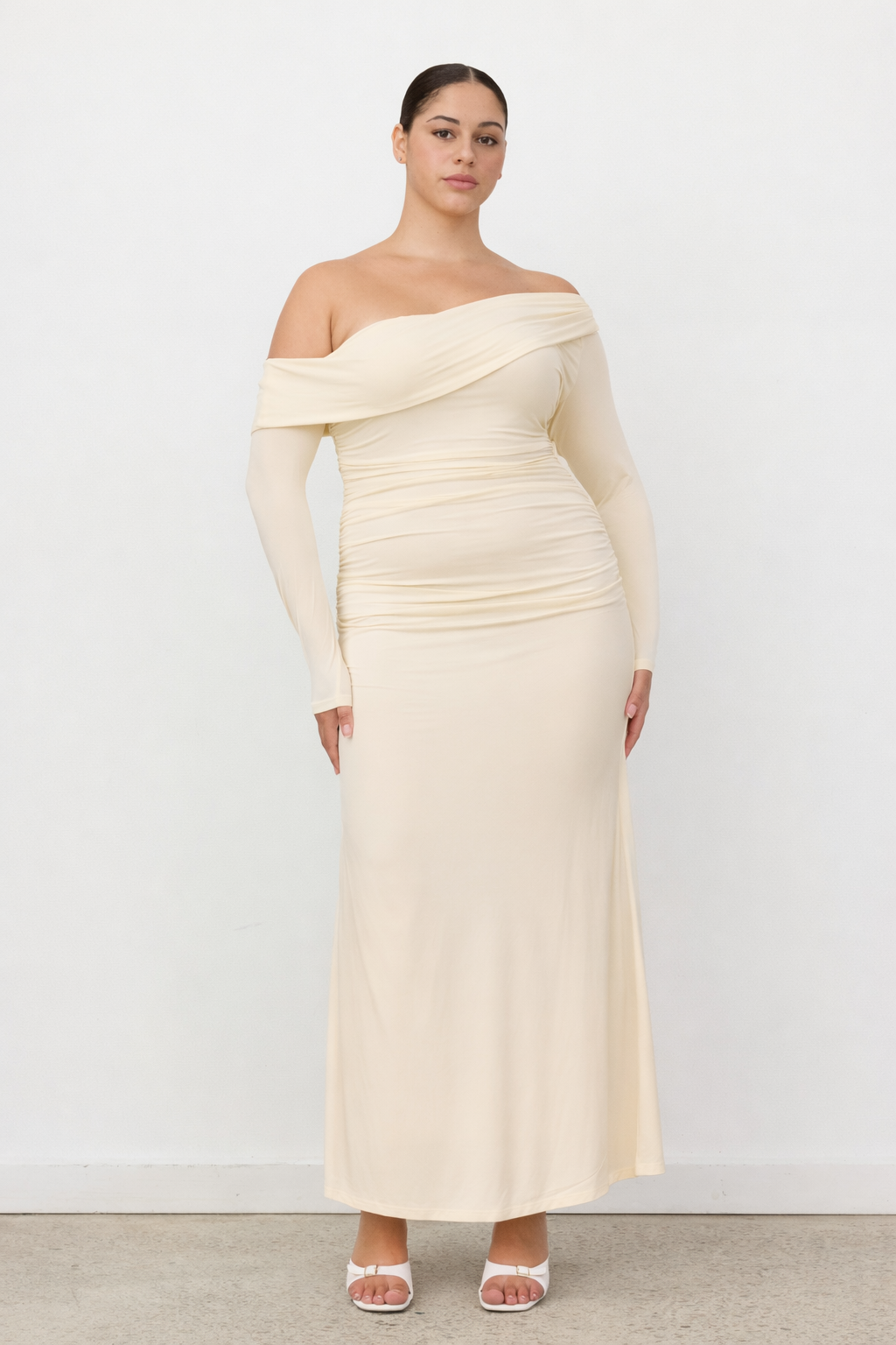 SageFashion Maxi Jurk | Lange Mouwen in Zachte Gele Tint voor Dames