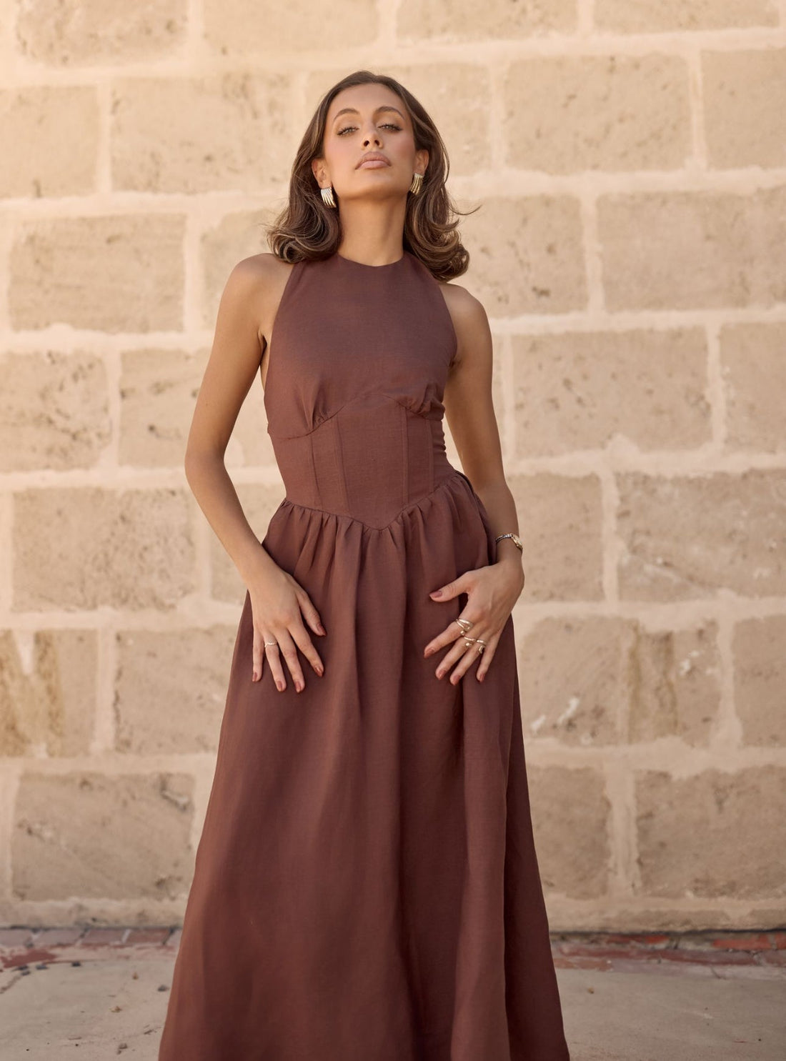 Vera - Halter Maxi Linnen Jurk