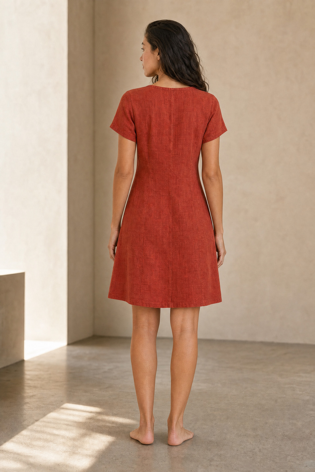 Mila elegante midi jurk in Terracotta