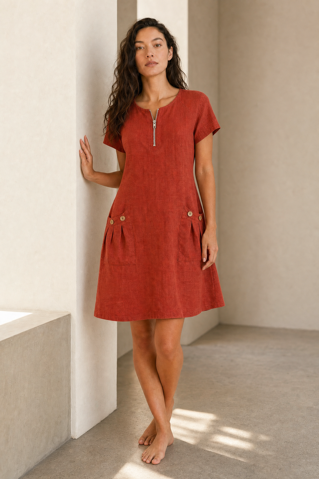 Mila elegante midi jurk in Terracotta