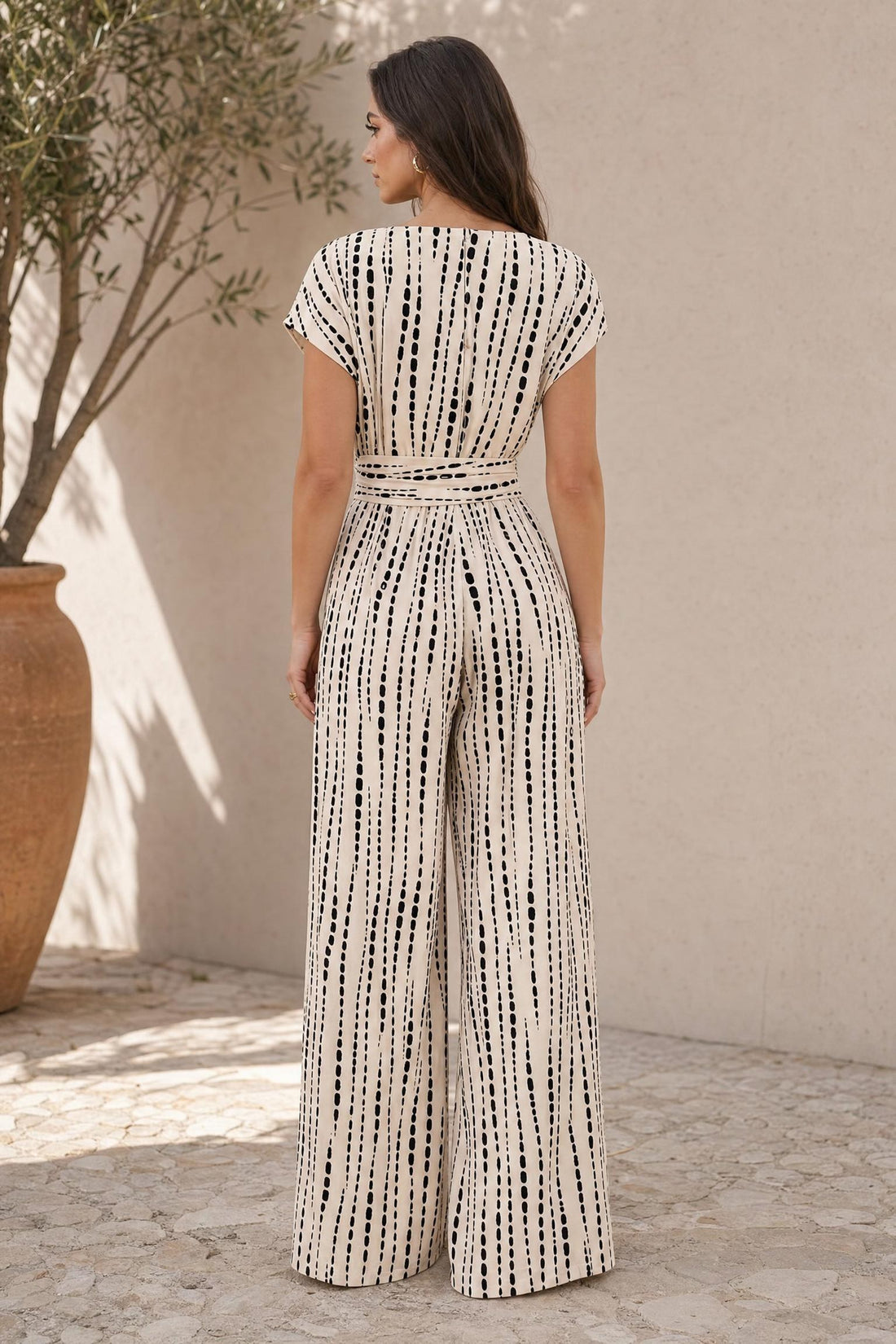 Tara - Gestreifter Jumpsuit mit Dreiviertelarm