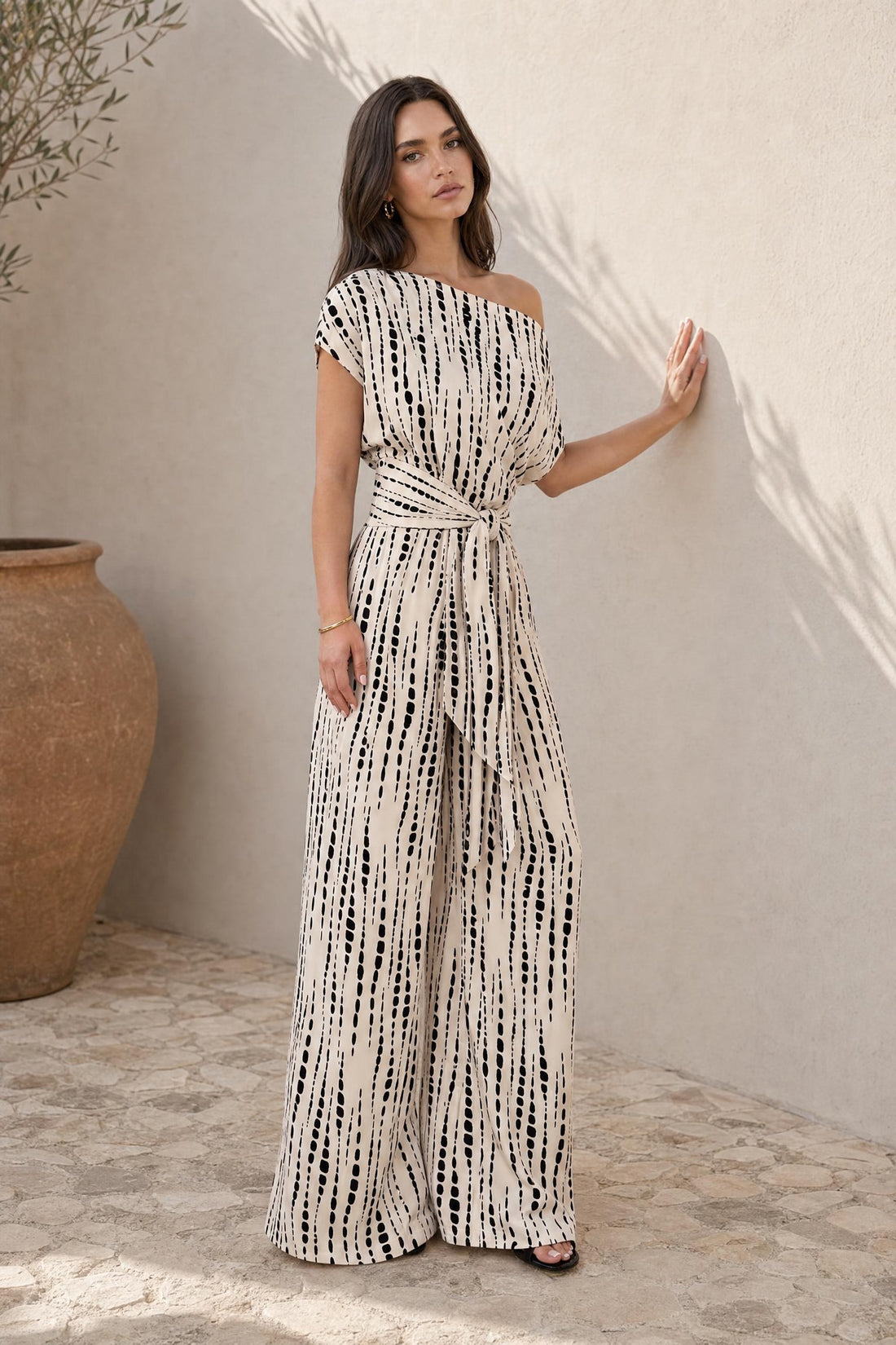 Tara - Gestreifter Jumpsuit mit Dreiviertelarm