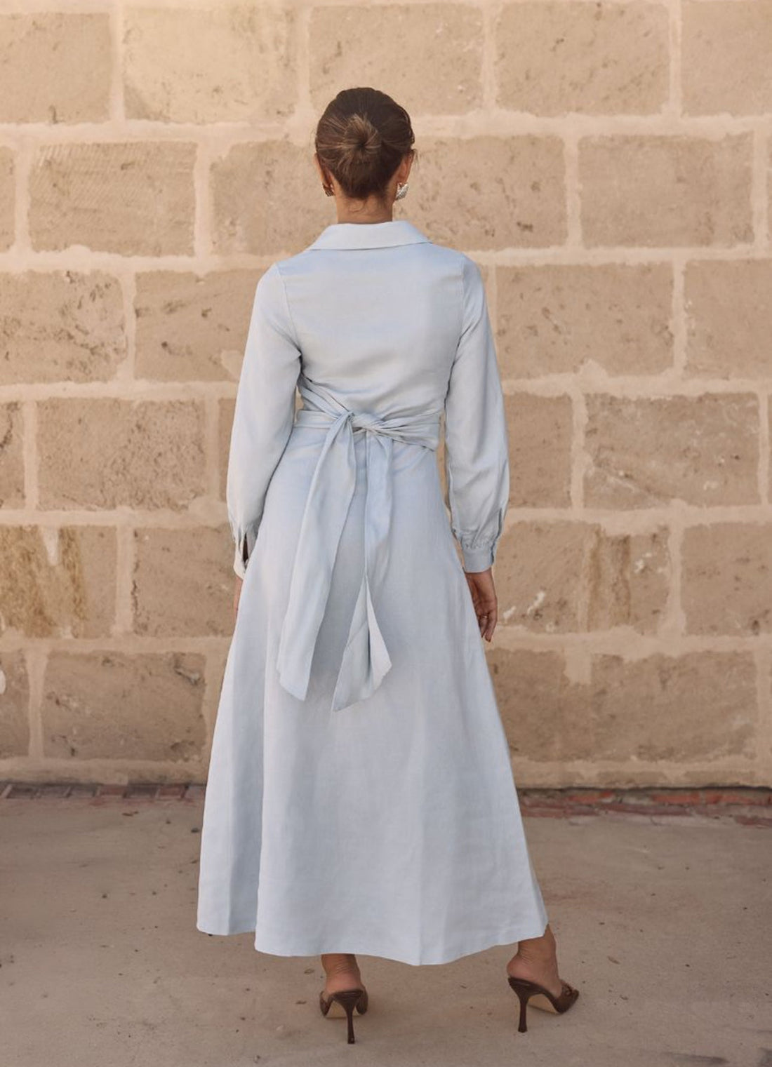 Roos - Blauwe Linnen Maxi Jurk