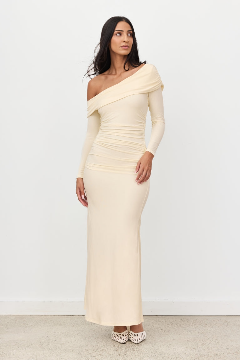 SageFashion Maxi Jurk | Lange Mouwen in Zachte Gele Tint voor Dames